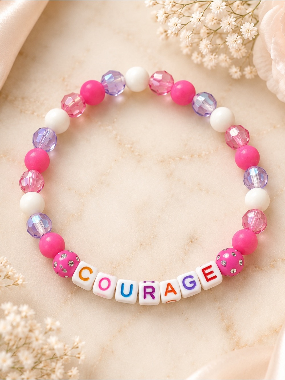 Handmade ‘Courage’ Beaded Stretch Bracelet